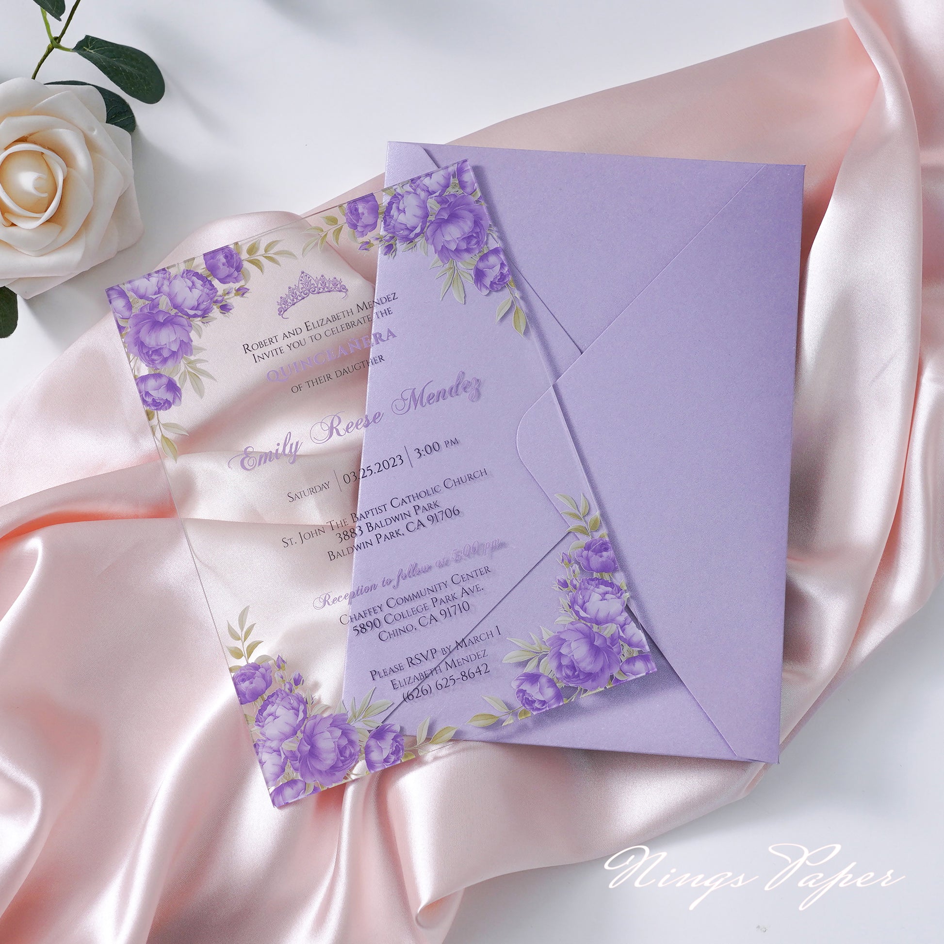 1mm/0.04 Lilac Clear Acrylic Quinceanera Invitation Cards with Envelo –  NingsPaper